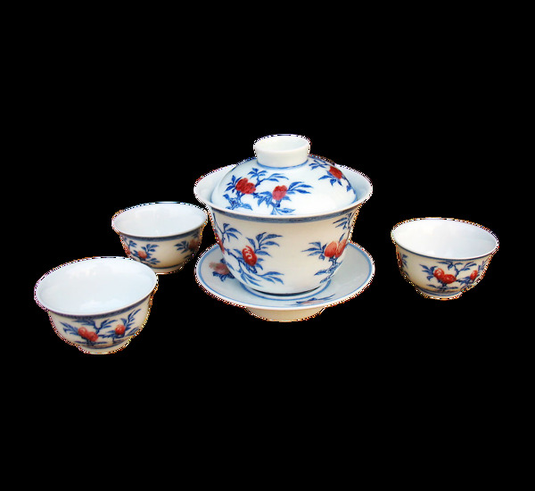 清新蓝色花纹陶瓷茶具产品实物