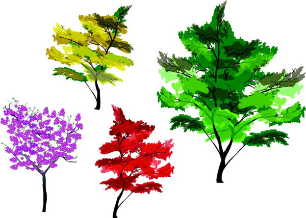 彩色水彩树图片