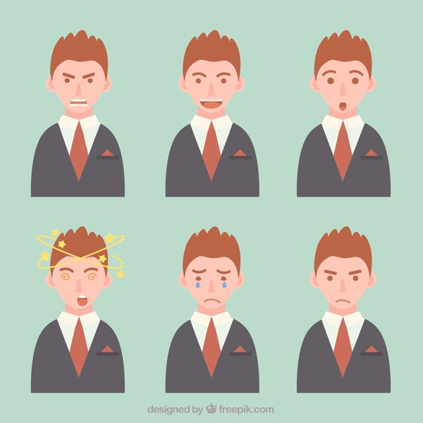 6款商务男子表情头像矢量素材