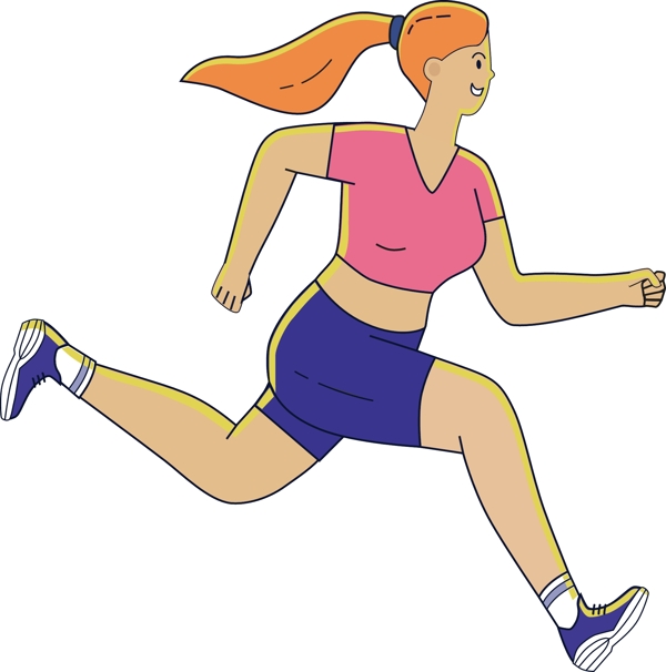 手绘卡通奋力奔跑的黄头发女性运动员
