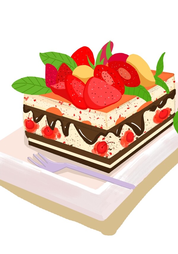 手绘可爱草莓蛋糕装饰元素
