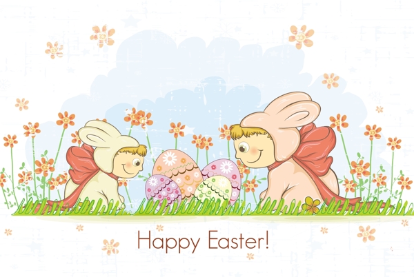 孩子们在复活节兔子服装背景矢量插图