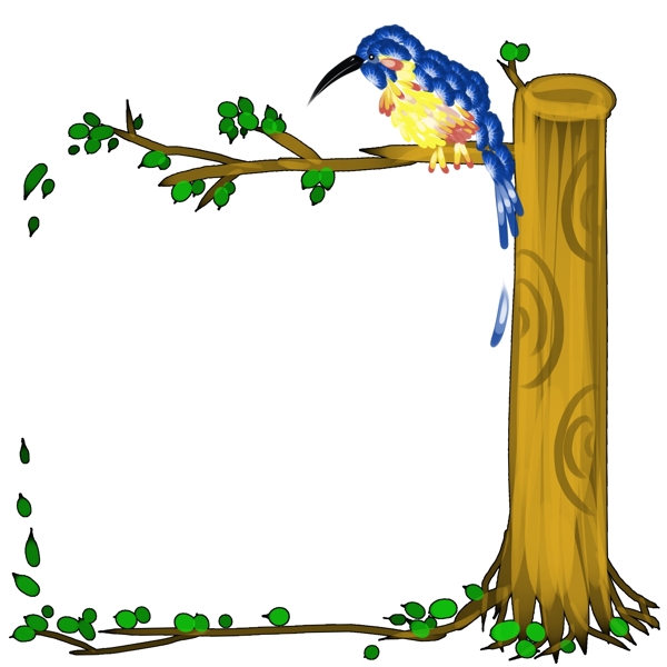 边框纹理装饰画树木小鸟