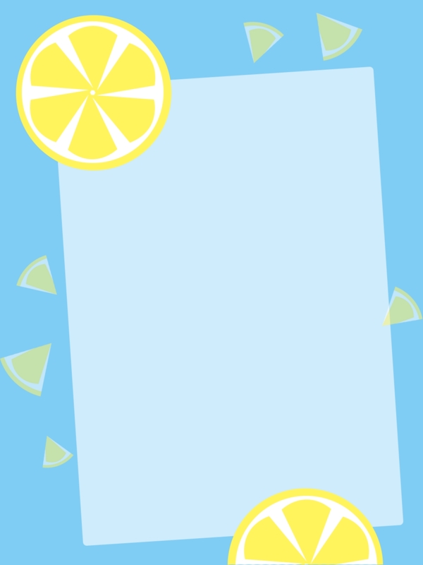 小清新水果柠檬蓝白色边框背景