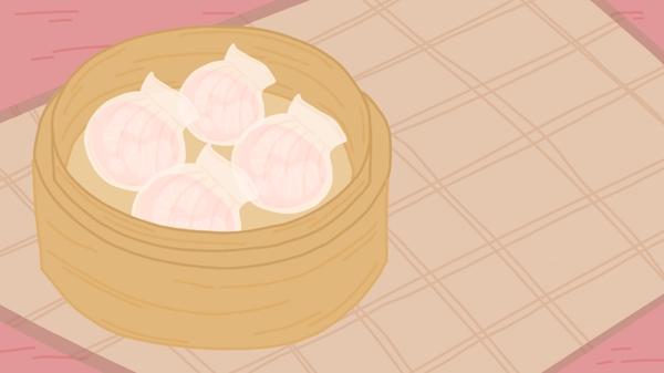 桌子上的一笼屉虾饺卡通背景