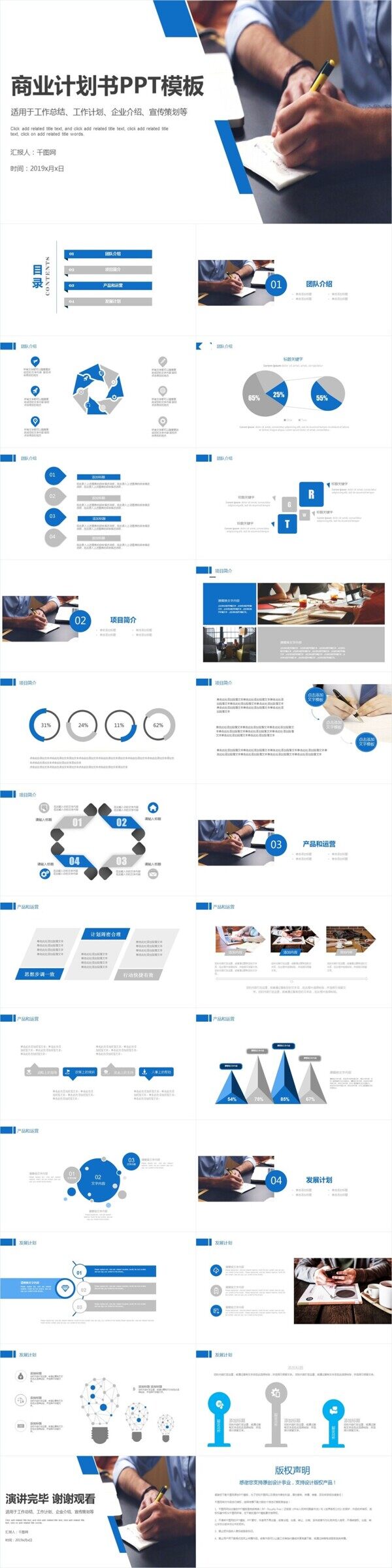 蓝色商务工作总结商业计划策划PPT模板