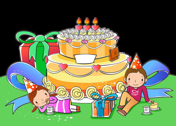 卡通生日庆祝蛋糕礼物png元素