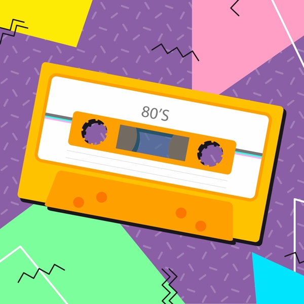 橙色磁带80年代背景矢量素材