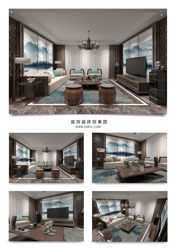 中式古香古色客厅室内装修效果图