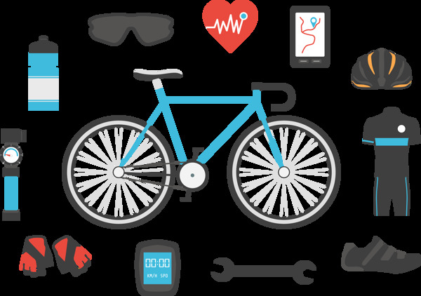 运动自行车各种装备免抠png透明图层素材