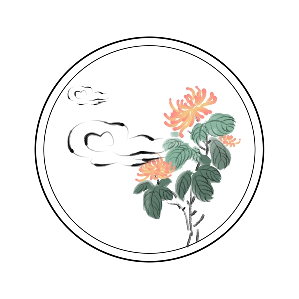 手绘菊花圆形边框