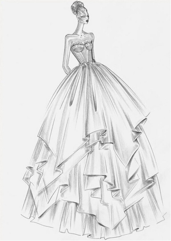 婚纱裙素描设计图