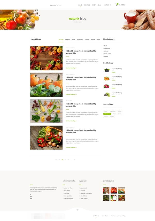 天然有机食品网站博客页面psd模板