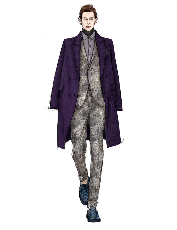 时尚蓝紫色西装外套男装效果图