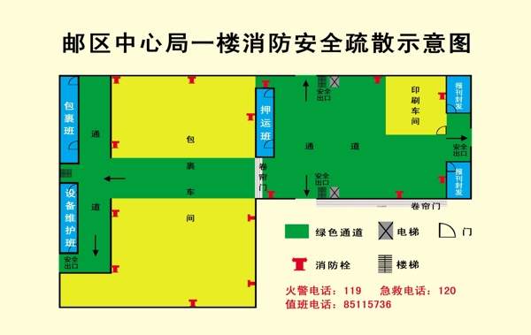 邮局消防安全疏散示意图消防图提示消防电话