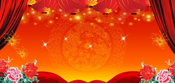 中国风喜庆新年展板背景设计模板