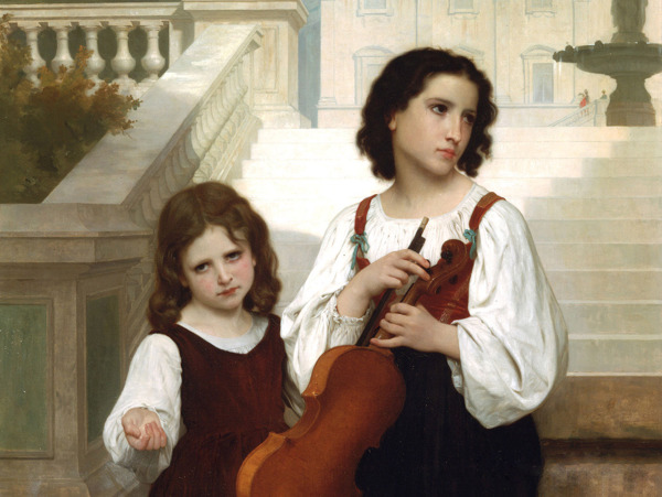手持小提琴的母女