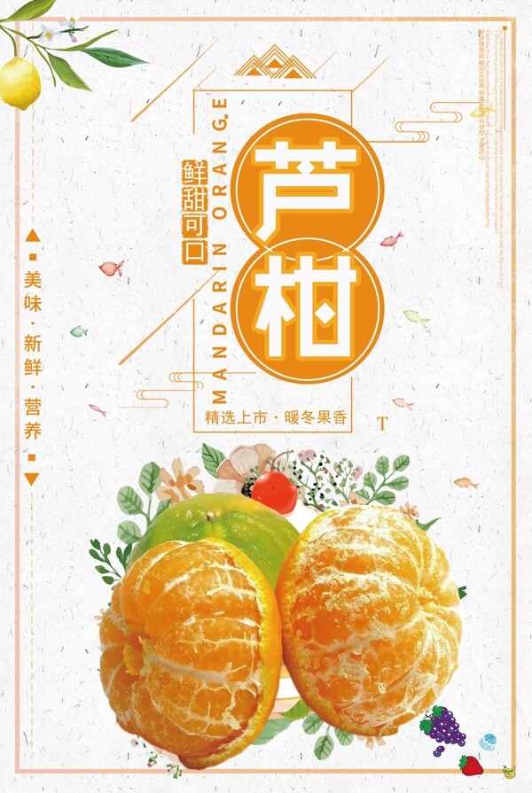 简约清新芦柑水果宣传促销海报