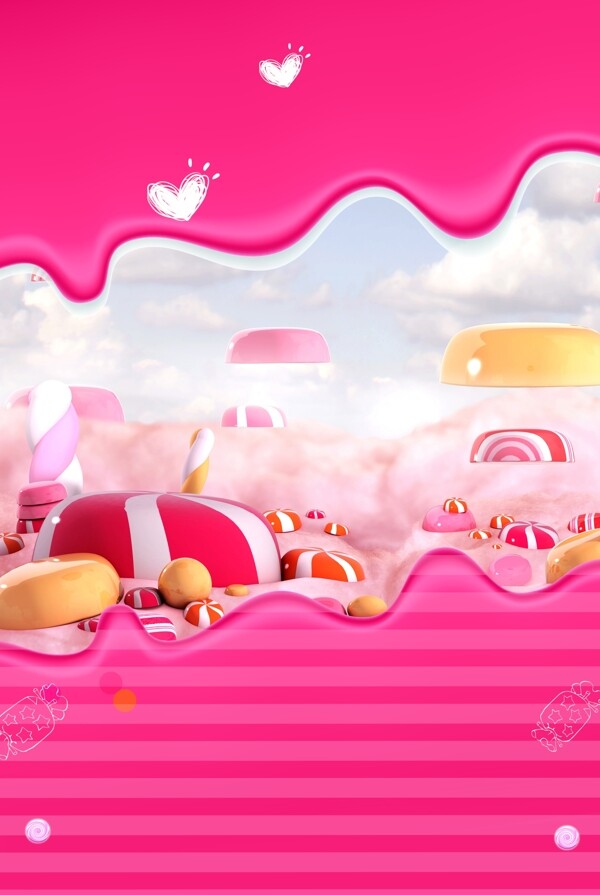 唯美粉色爱心糖果屋背景素材