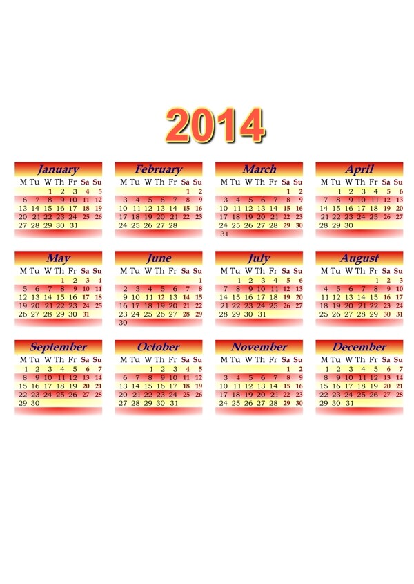 2014日历模板图片