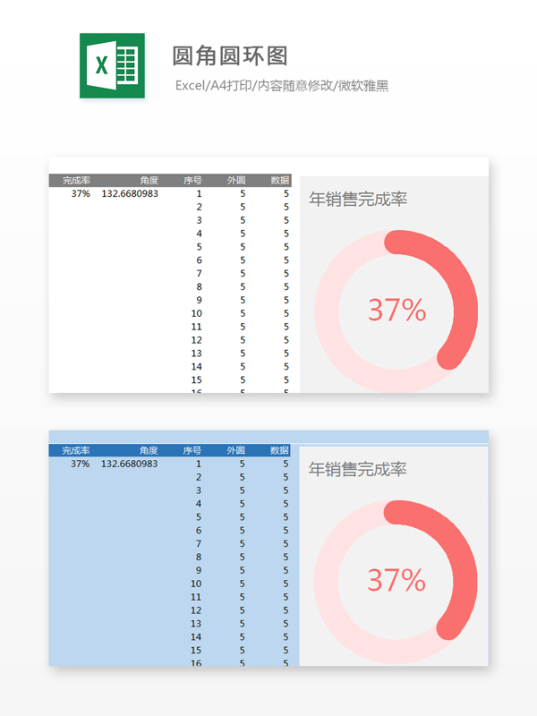 圆角圆环图Excel表格