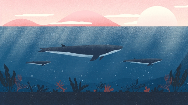 深海鲸鱼梦幻治愈插画