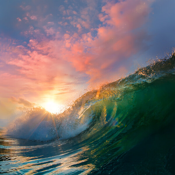 黄昏夕阳浪花风景