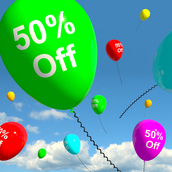 气球50显示百分之五十的销售折扣
