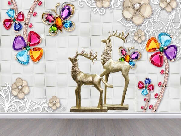 3D珠宝花朵立体背景墙