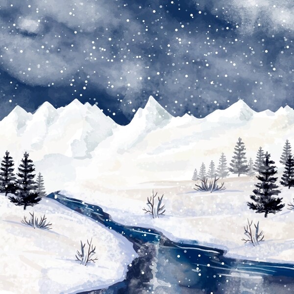 冬天美丽的风景插画