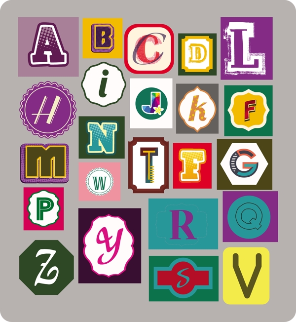 字母集隔离在彩色平面设计自由向量