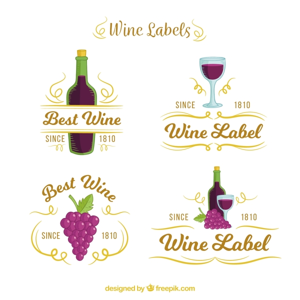 紫色细节的葡萄酒标签图标