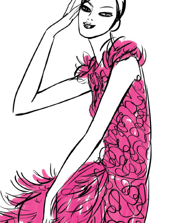 粉色线条连衣裙设计图