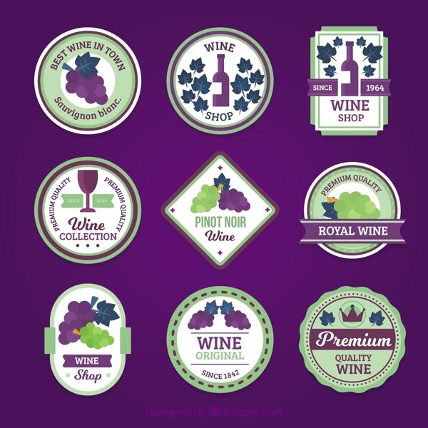 紫色细节的葡萄酒标签