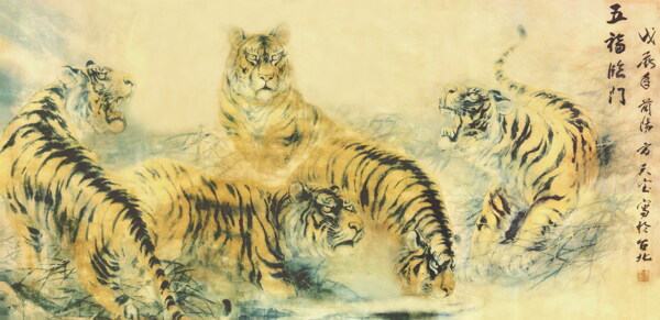 上山老虎图经典壁画