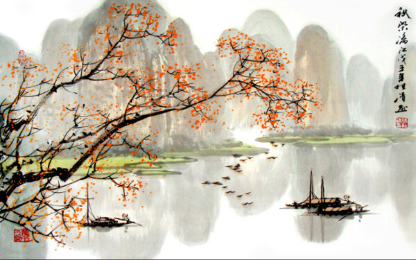 桂林山水水墨画