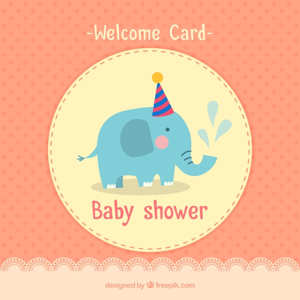 蓝色大象迎婴派对卡片矢量图