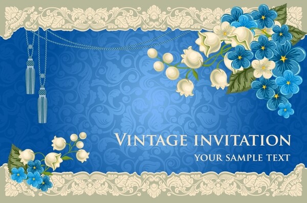 优雅的蓝色花卉装饰邀请卡片矢量素材