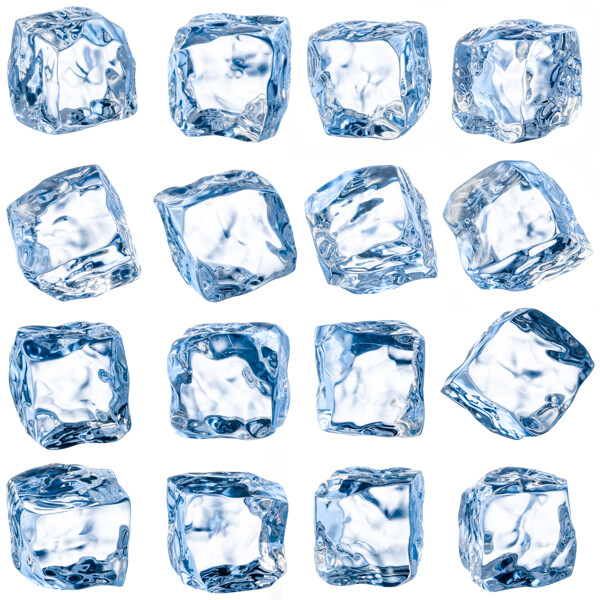 蓝色晶莹剔透的冰块图片