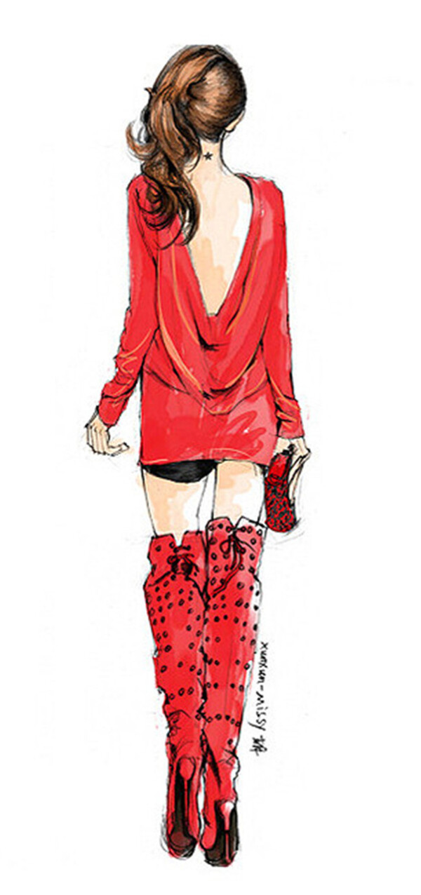 红色露背女装设计图