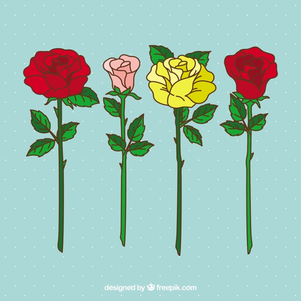 漂亮的手绘彩色玫瑰