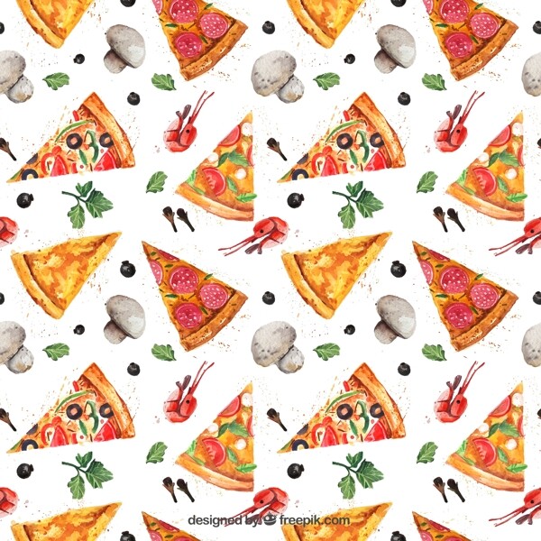 三角披萨和蘑菇无缝背景图片