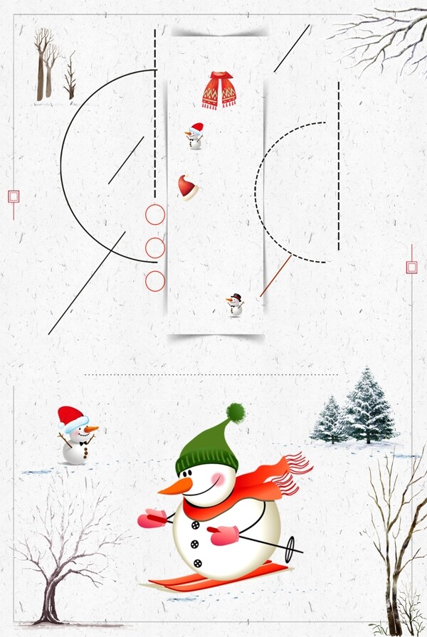 下雪冬季清新雪地卡通广告背景图