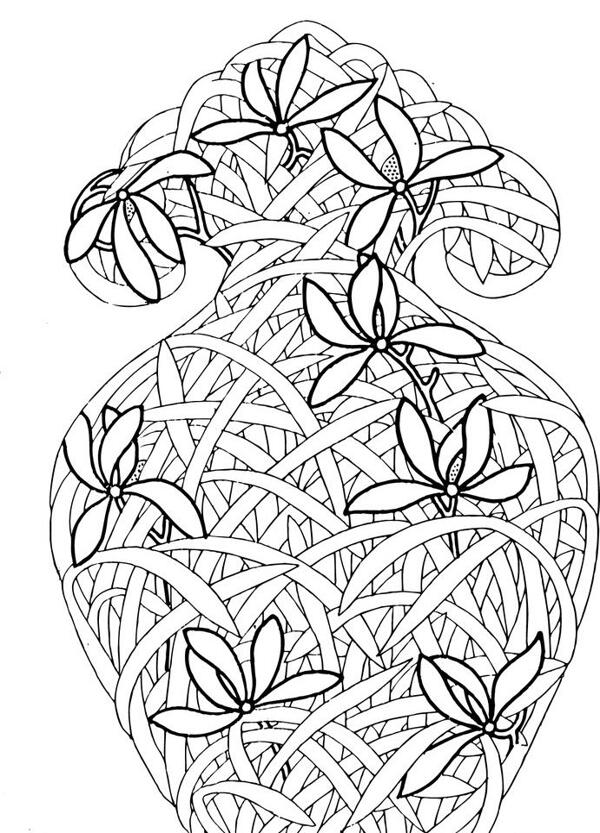 花草花朵花瓶线图
