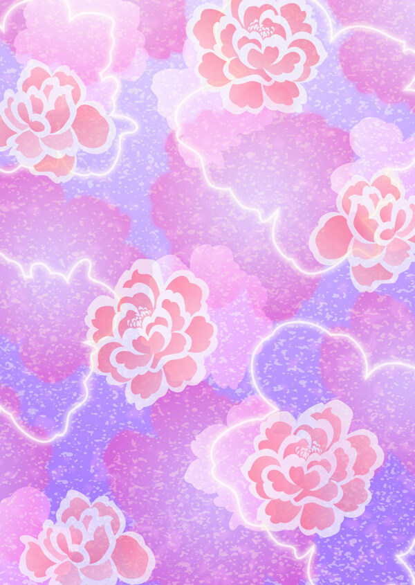 紫粉色叠加牡丹花纹单页背景图
