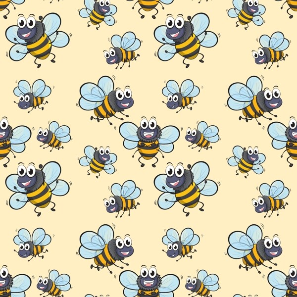 卡通小蜜蜂动物无缝背景矢量素材