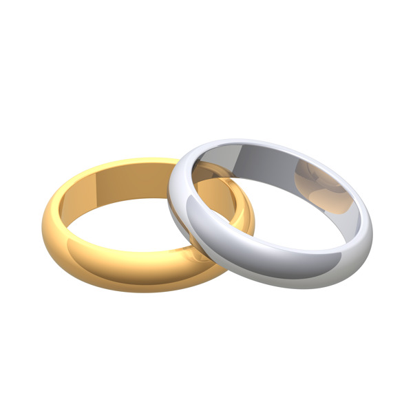 黄金结婚戒指和银白色隔离