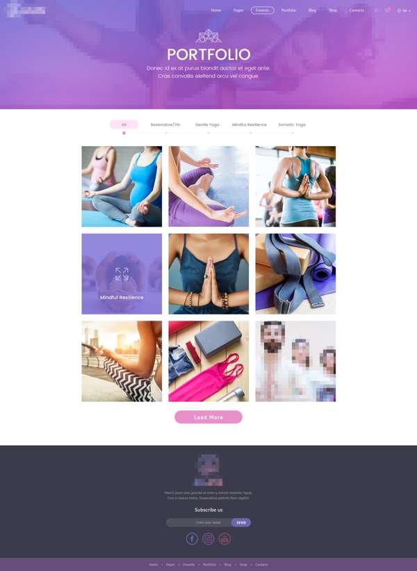紫色的运动瑜伽健身网站界面案例展示