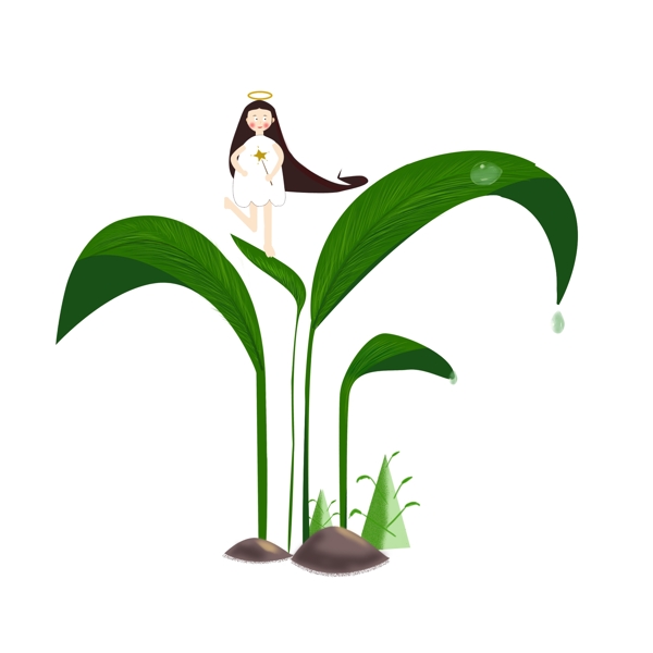 原创小天使植物绿色手绘童话元素