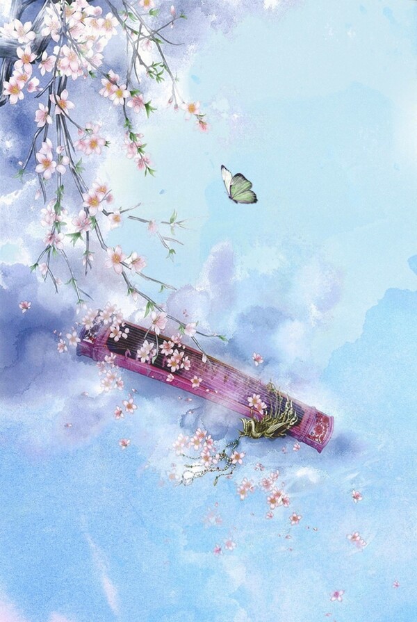 紫色古典古筝花朵海报背景设计
